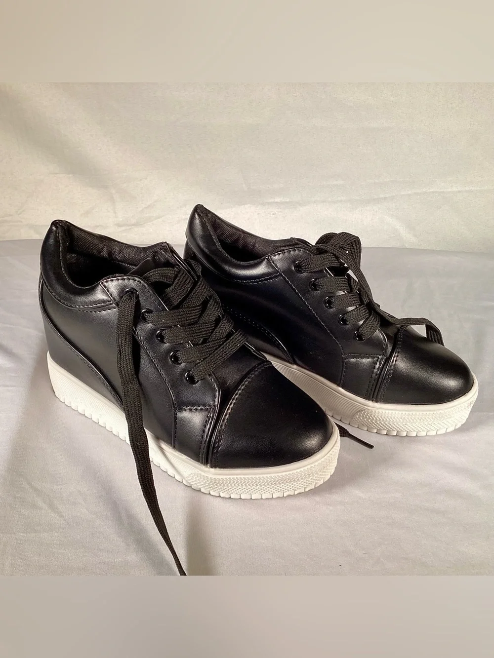 Women’s Black wedge sneakers with hidden heel ankle high platforms
